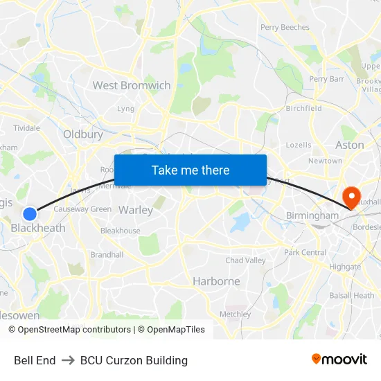Bell End to BCU Curzon Building map