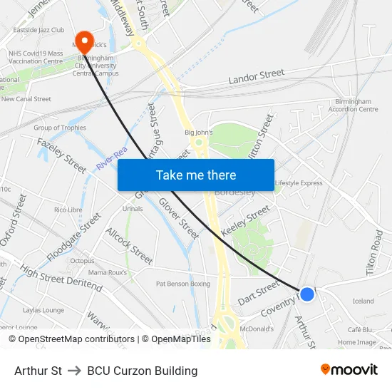 Arthur St to BCU Curzon Building map