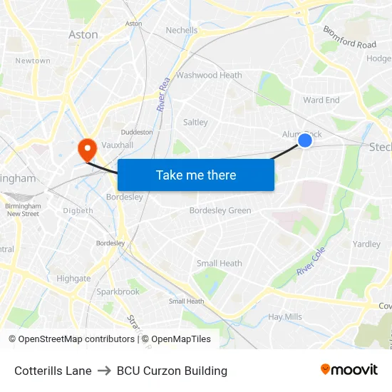 Cotterills Lane to BCU Curzon Building map