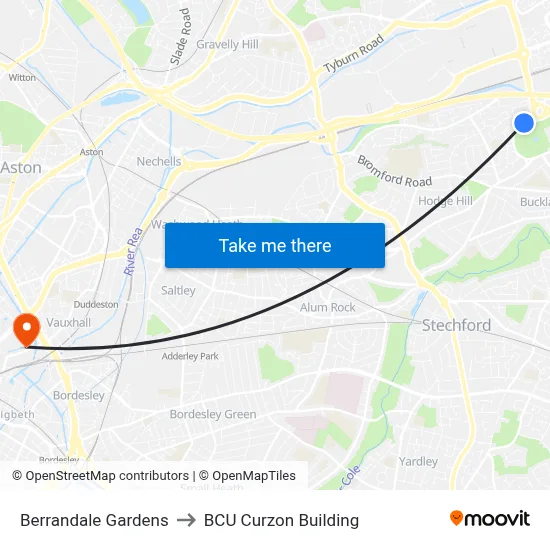 Berrandale Gardens to BCU Curzon Building map