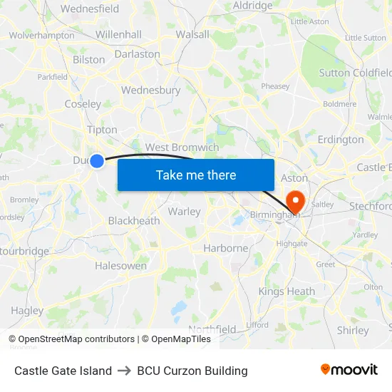 Castle Gate Island to BCU Curzon Building map