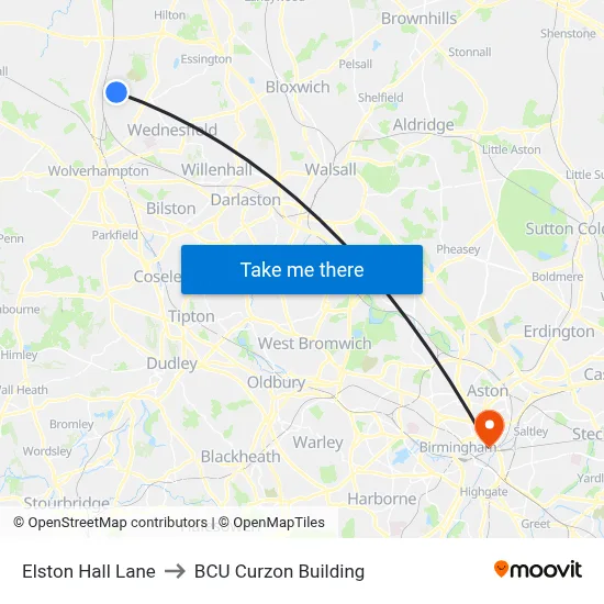 Elston Hall Lane to BCU Curzon Building map