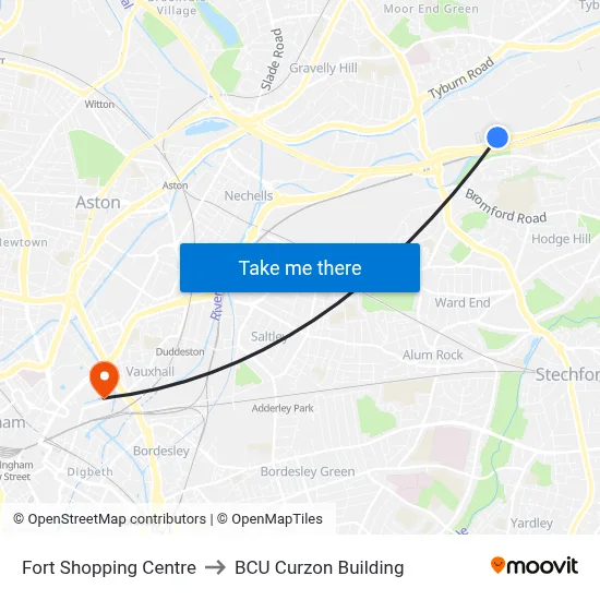 Fort Shopping Centre to BCU Curzon Building map