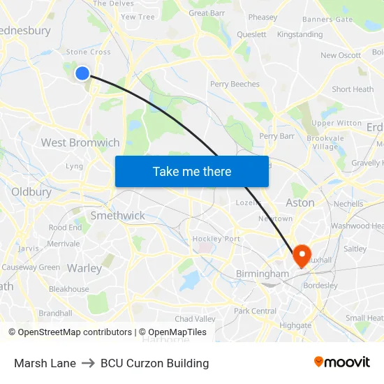 Marsh Lane to BCU Curzon Building map