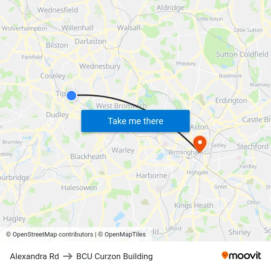 Alexandra Rd to BCU Curzon Building map