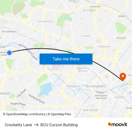 Crocketts Lane to BCU Curzon Building map