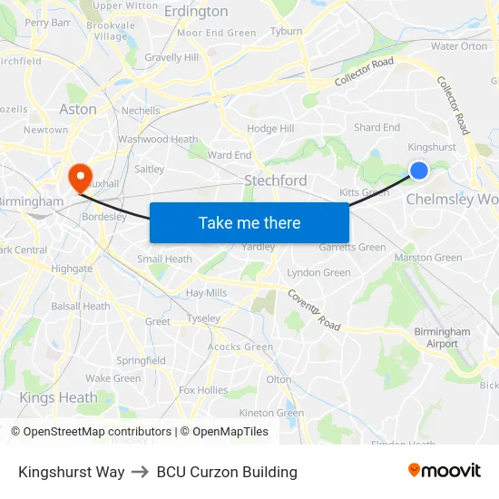 Kingshurst Way to BCU Curzon Building map