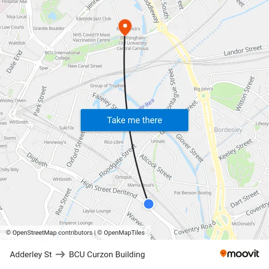 Adderley St to BCU Curzon Building map
