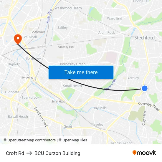 Croft Rd to BCU Curzon Building map