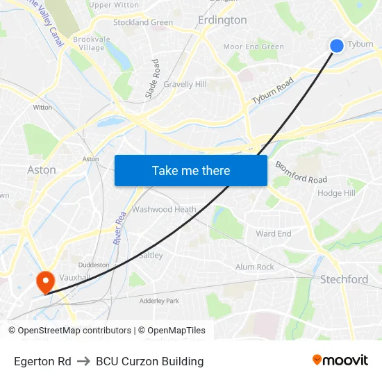 Egerton Rd to BCU Curzon Building map