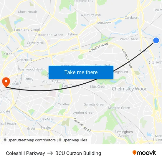 Coleshill Parkway to BCU Curzon Building map