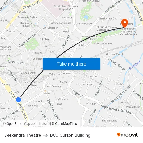 Alexandra Theatre to BCU Curzon Building map