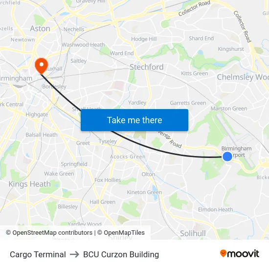 Cargo Terminal to BCU Curzon Building map