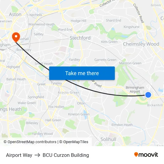 Airport Way to BCU Curzon Building map