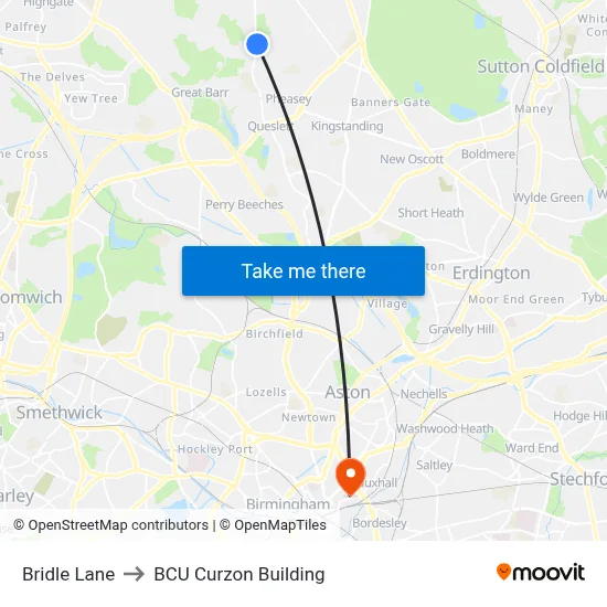 Bridle Lane to BCU Curzon Building map