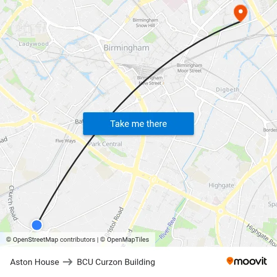 Aston House to BCU Curzon Building map