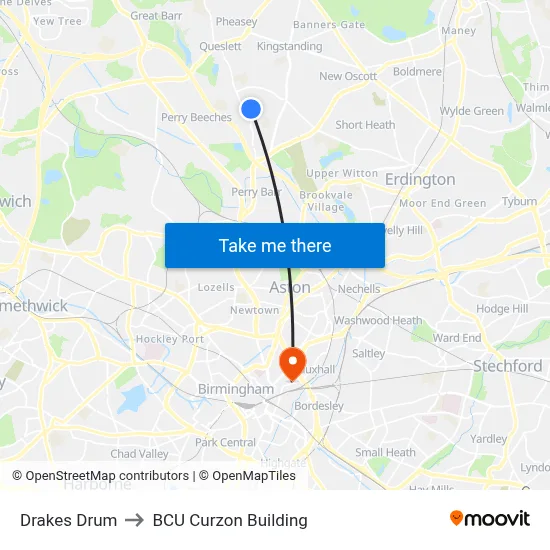 Drakes Drum to BCU Curzon Building map
