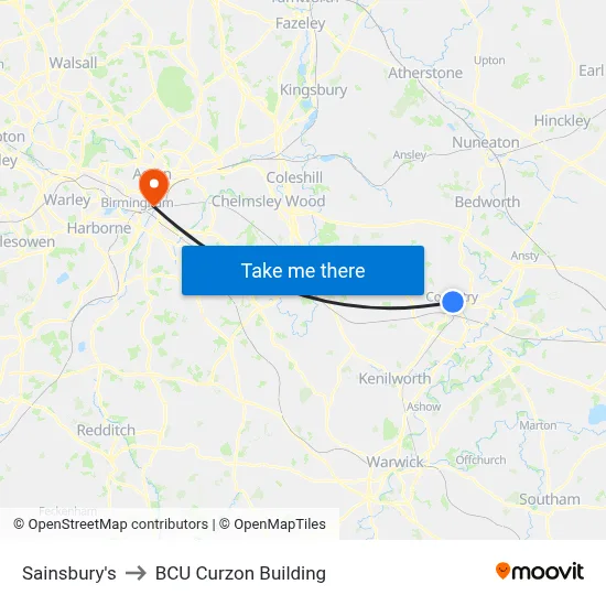 Sainsbury's to BCU Curzon Building map