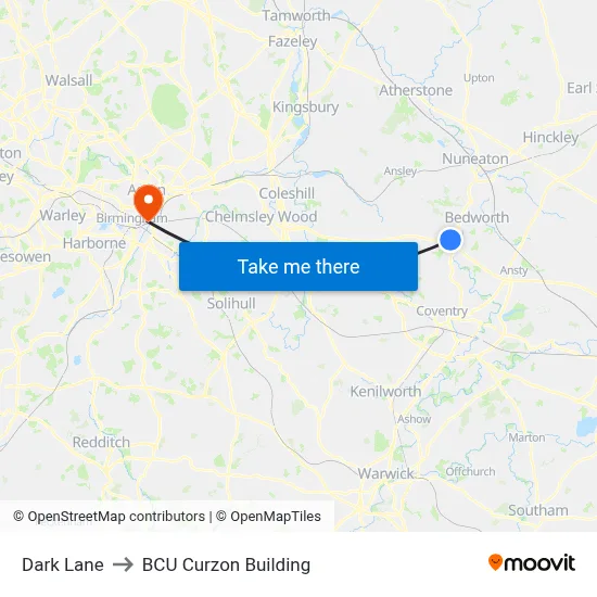 Dark Lane to BCU Curzon Building map