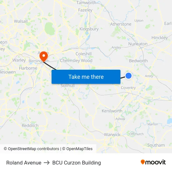 Roland Avenue to BCU Curzon Building map