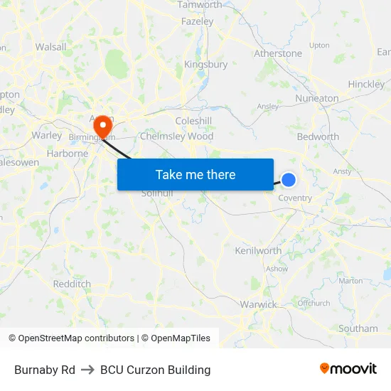 Burnaby Rd to BCU Curzon Building map