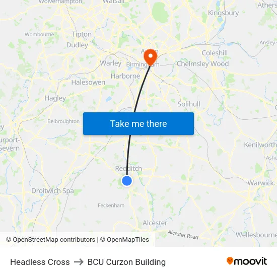 Headless Cross to BCU Curzon Building map