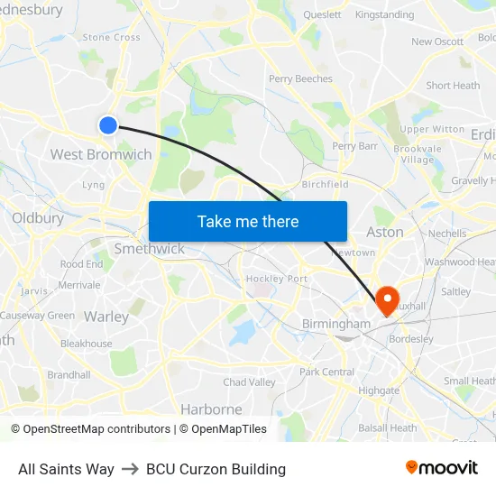 All Saints Way to BCU Curzon Building map