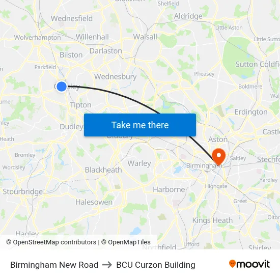 Birmingham New Road to BCU Curzon Building map
