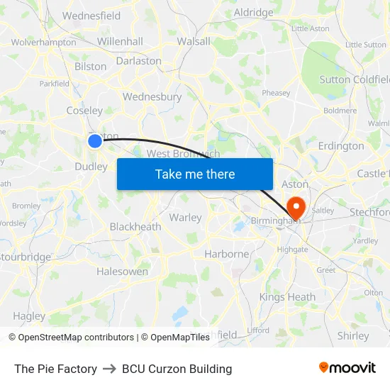 The Pie Factory to BCU Curzon Building map