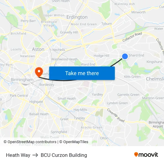 Heath Way to BCU Curzon Building map