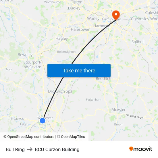 Bull Ring to BCU Curzon Building map