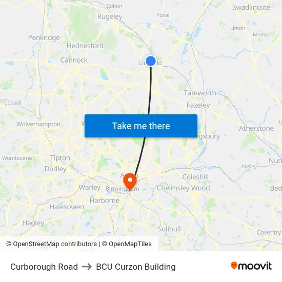 Curborough Road to BCU Curzon Building map