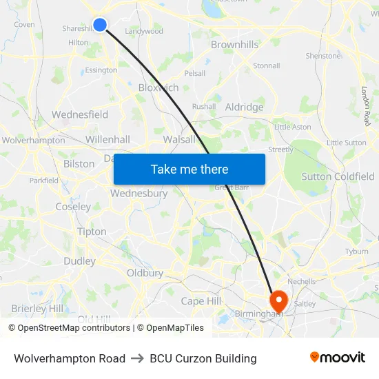 Wolverhampton Road to BCU Curzon Building map
