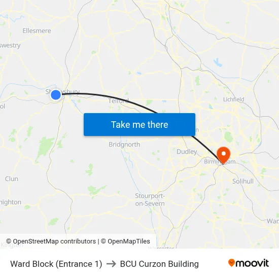 Ward Block (Entrance 1) to BCU Curzon Building map