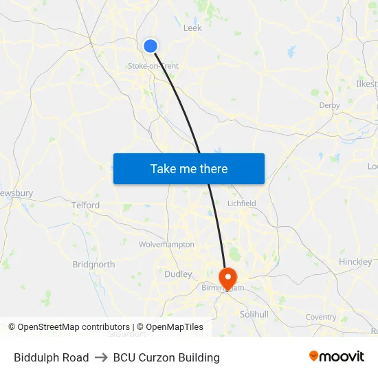 Biddulph Road to BCU Curzon Building map