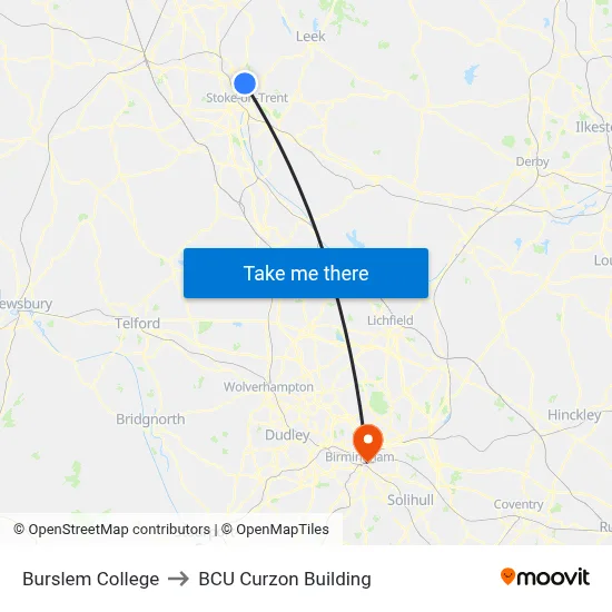 Burslem College to BCU Curzon Building map