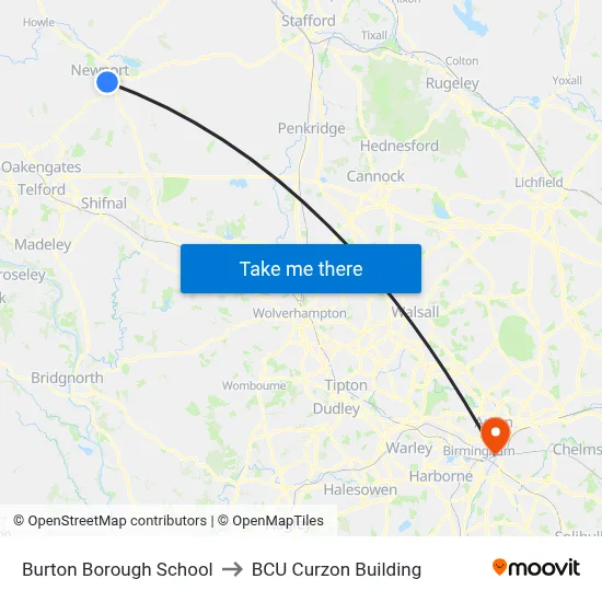 Burton Borough School to BCU Curzon Building map