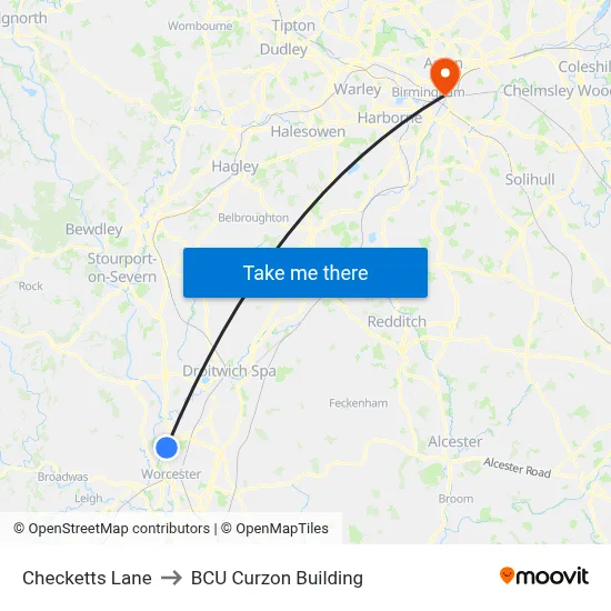 Checketts Lane to BCU Curzon Building map
