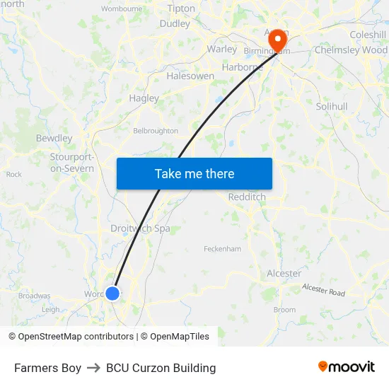 Farmers Boy to BCU Curzon Building map