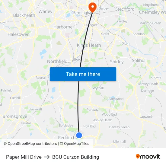 Paper Mill Drive to BCU Curzon Building map