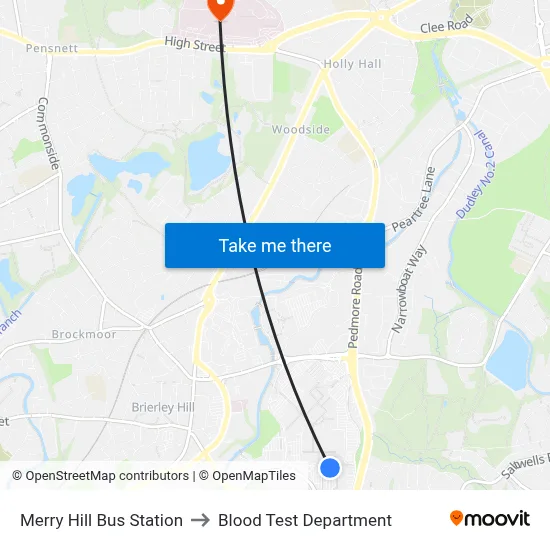 Merry Hill Bus Station to Blood Test Department map