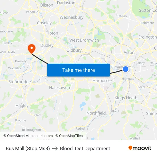 Bus Mall to Blood Test Department map