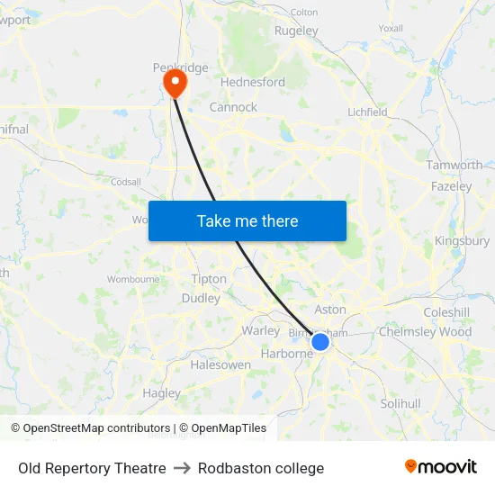 Old Repertory Theatre to Rodbaston college map