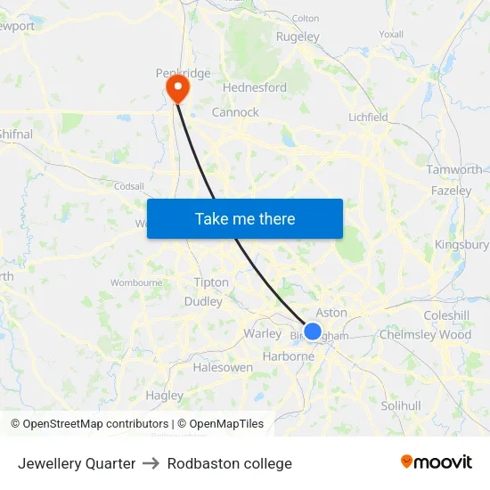Jewellery Quarter to Rodbaston college map