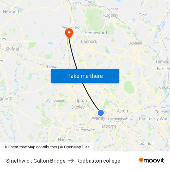 Smethwick Galton Bridge to Rodbaston college map