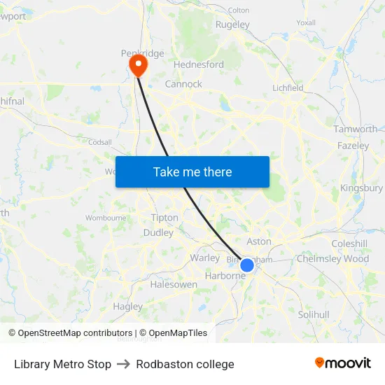 Library Metro to Rodbaston college map