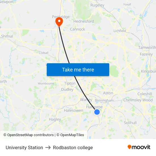 University Station to Rodbaston college map