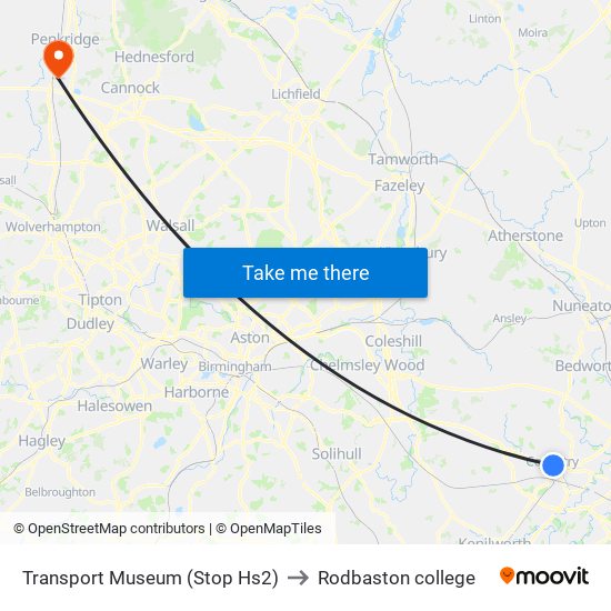 Transport Museum (Stop Hs2) to Rodbaston college map