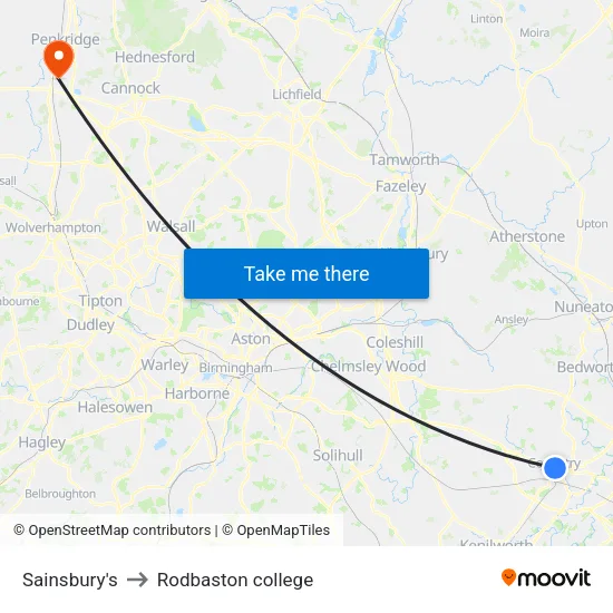 Sainsbury's to Rodbaston college map