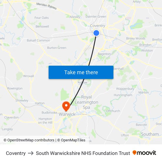 Coventry to South Warwickshire NHS Foundation Trust map